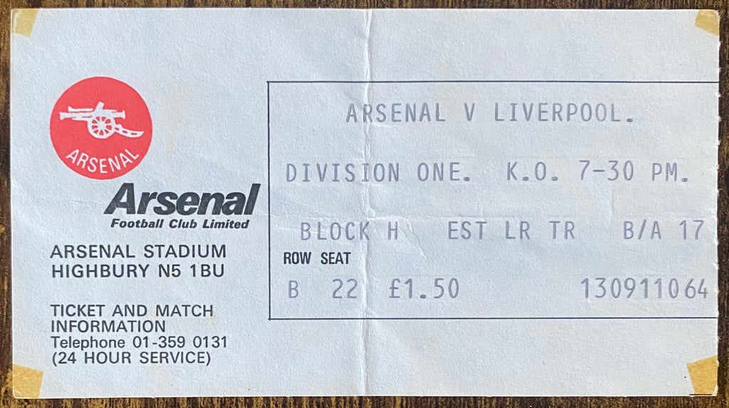 1977/78 ORIGINAL DIVISION ONE TICKET ARSENAL V LIVERPOOL
