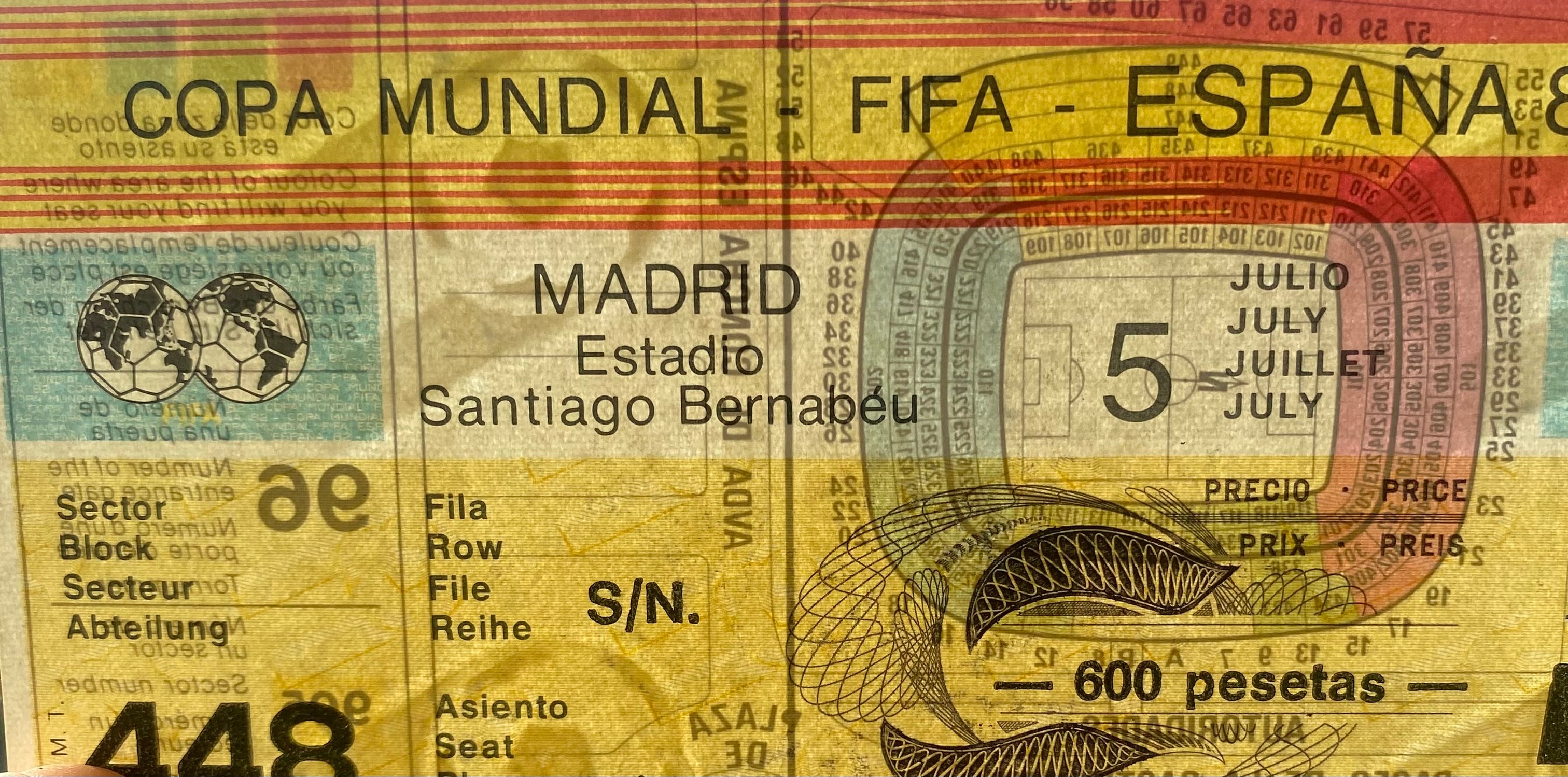 1982 ORIGINAL WORLD CUP 2ND PHASE TICKET ENGLAND V SPAIN @ MADRID