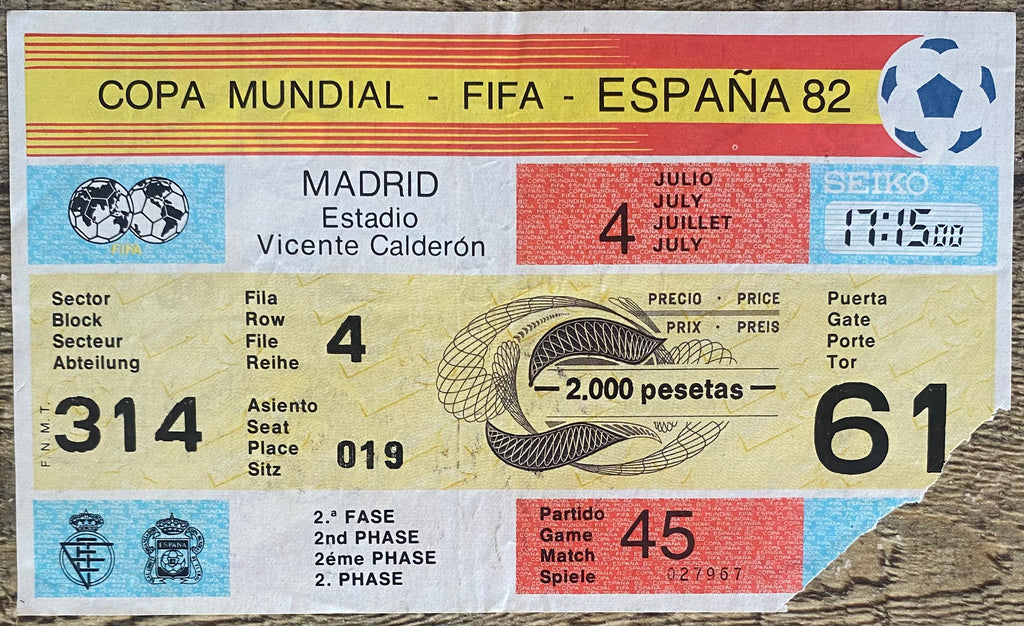 1982 ORIGINAL WORLD CUP 2ND PHASE TICKET FRANCE V NORTHERN IRELAND @ MADRID