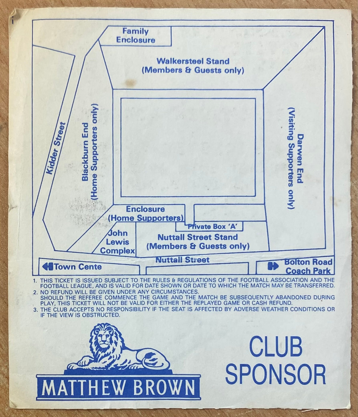1991/92 ORIGINAL DIVISION 2 TICKET BLACKBURN ROVERS V LEICESTER CITY