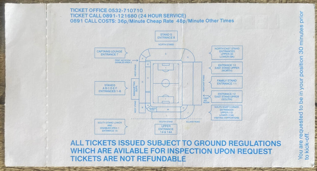 1994/95 ORIGINAL FA PREMIERSHIP TICKET LEEDS UNITED V NORWICH CITY