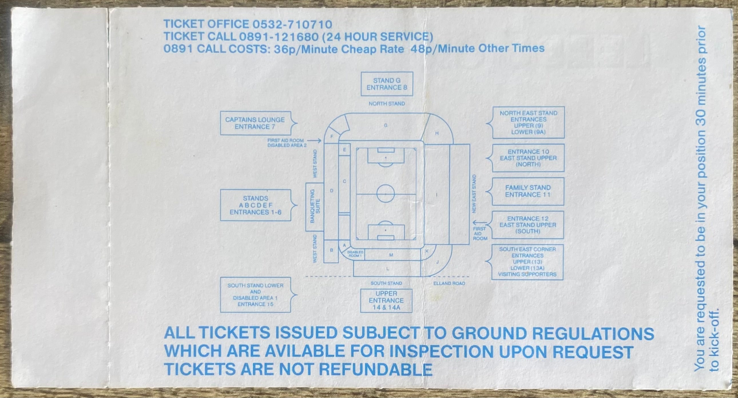 1994/95 ORIGINAL FA PREMIERSHIP TICKET LEEDS UNITED V NORWICH CITY