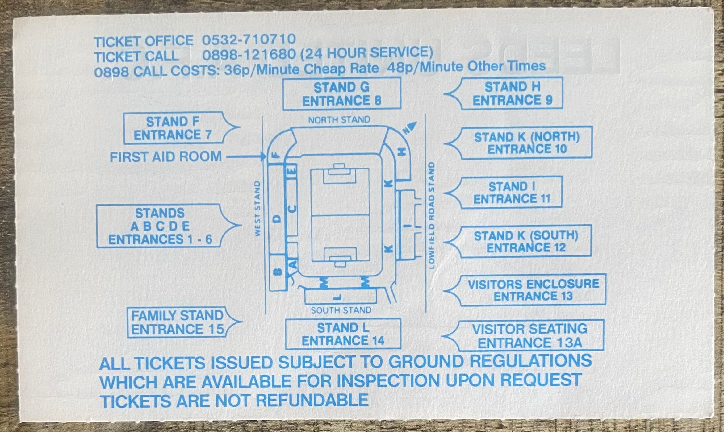 1992/93 ORIGINAL PREMIER LEAGUE TICKET LEEDS UNITED V SHEFFIELD WEDNESDAY