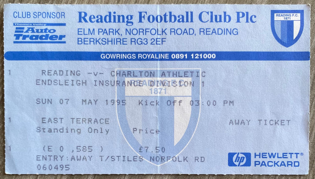 1994/95 ORIGINAL DIVISION 1 TICKET READING V CHARLTON ATHLETIC