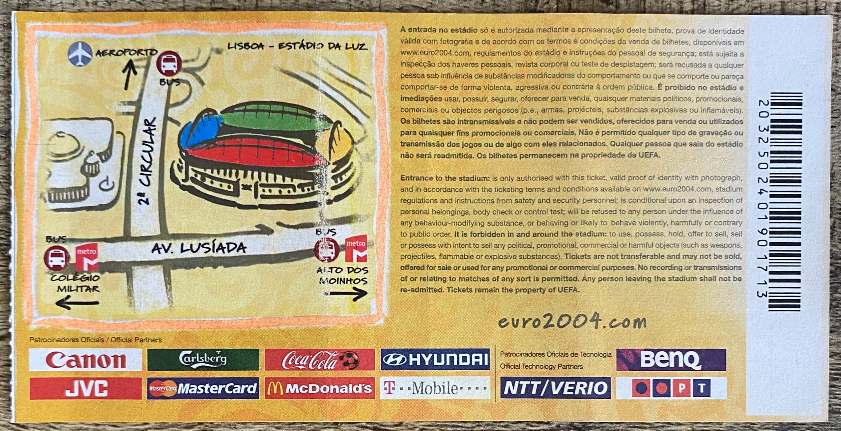 2004 ORIGINAL EUROPEAN CHAMPIONSHIPS TICKET ENGLAND V CROATIA @ LISBON
