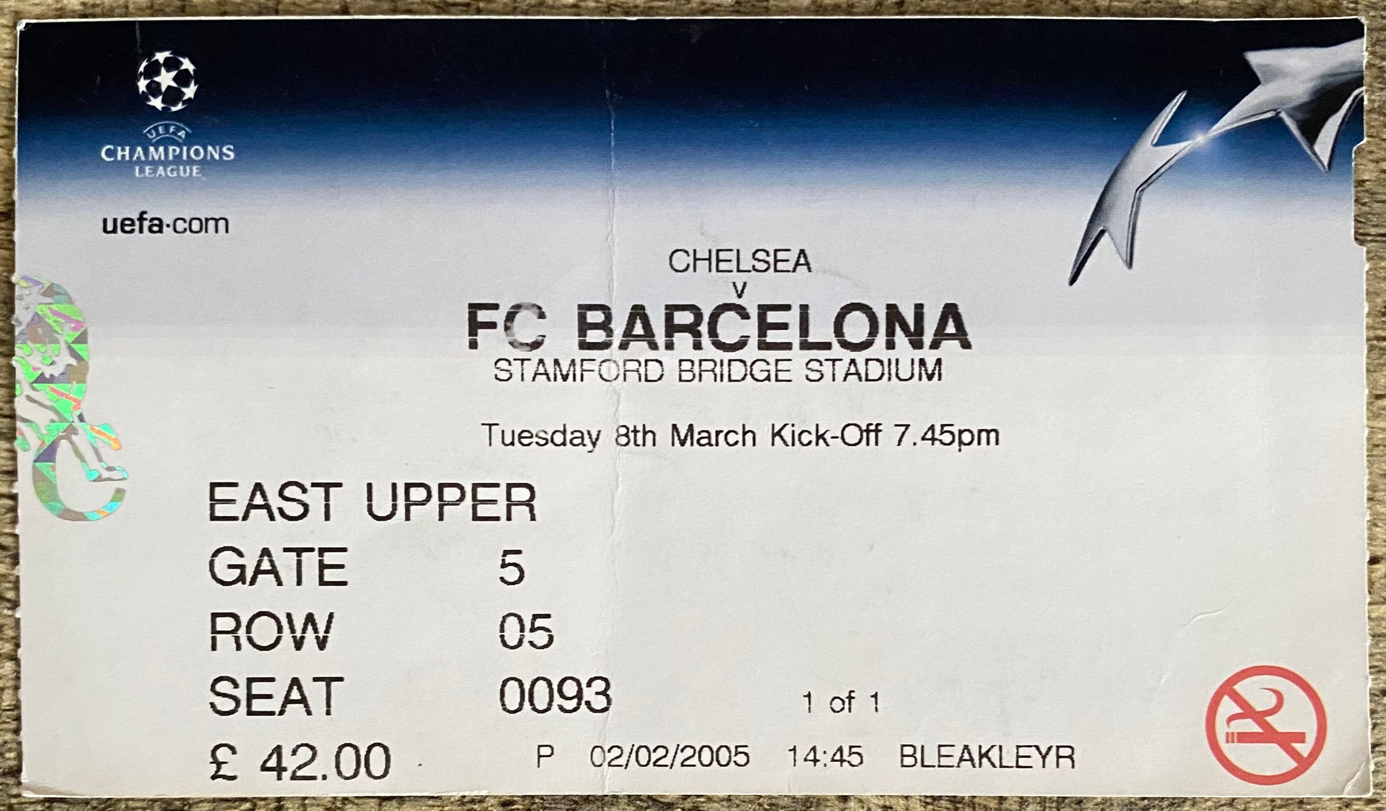 2004/05 ORIGINAL CHAMPIONS LEAGUE 2ND ROUND 2ND LEG TICKET CHELSEA V BARCELONA