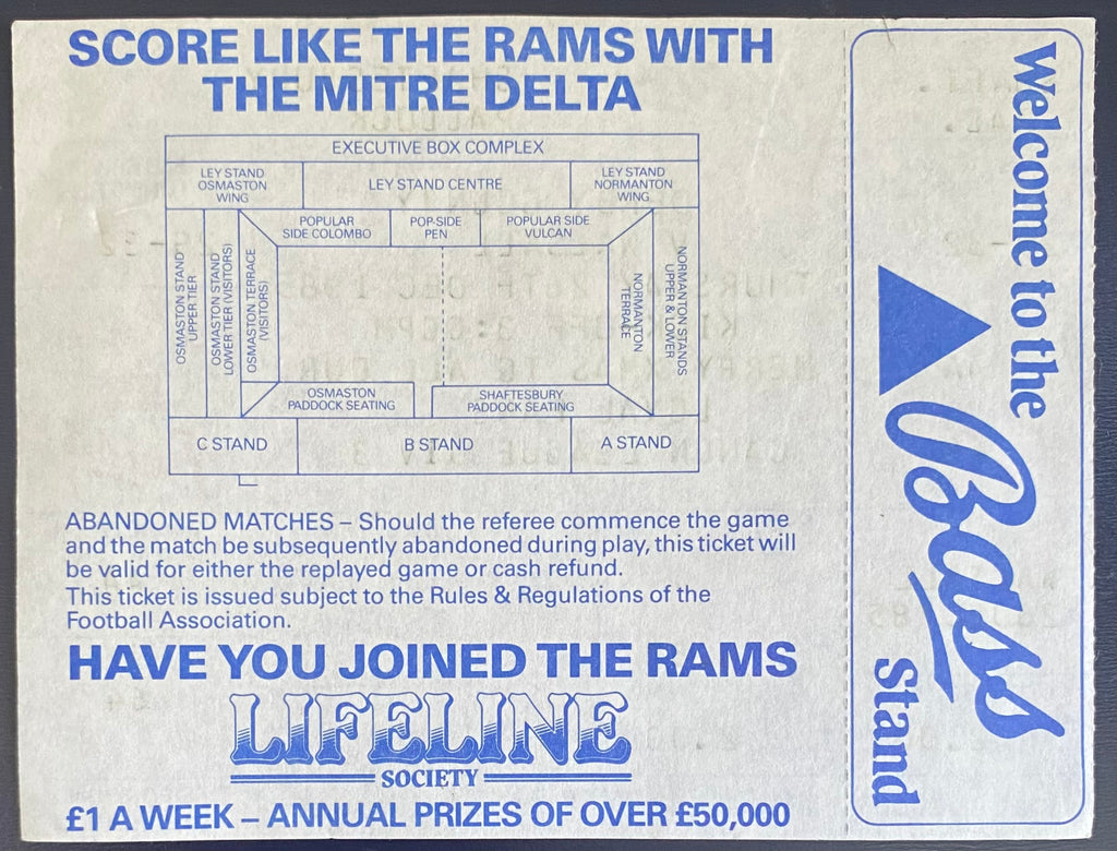 1985/86 ORIGINAL DIVISION 3 UNUSED TICKET DERBY COUNTY V WALSALL