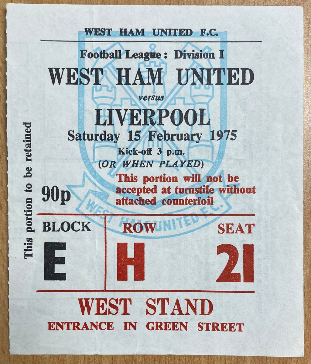 1974/75 ORIGINAL DIVISION ONE TICKET WEST HAM UNITED V LIVERPOOL