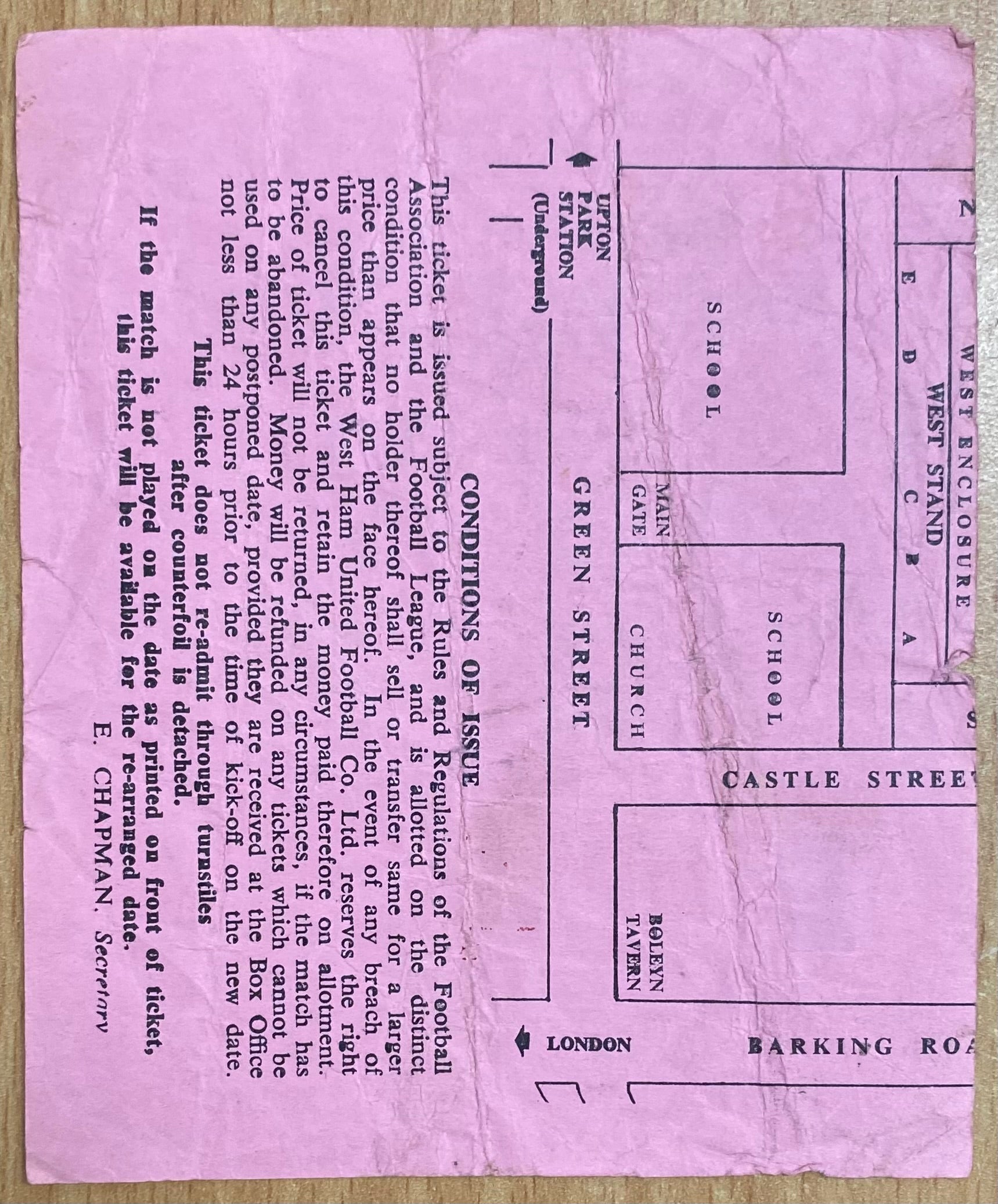1972/73 ORIGINAL DIVISION ONE TICKET WEST HAM UNITED V STOKE CITY