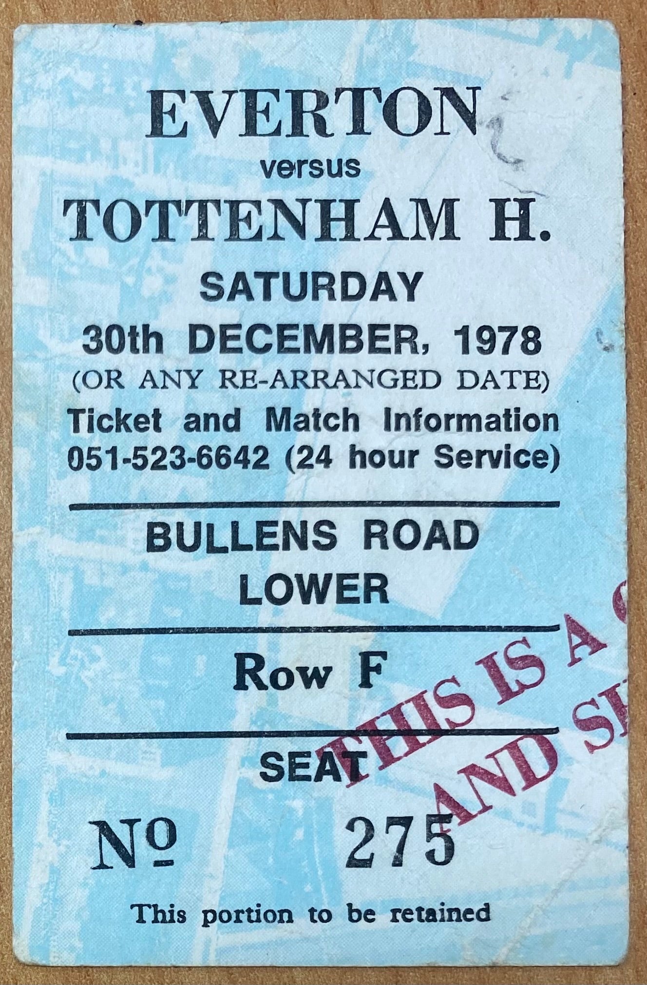 1978/79 ORIGINAL DIVISION ONE TICKET EVERTON V TOTTENHAM HOTSPUR