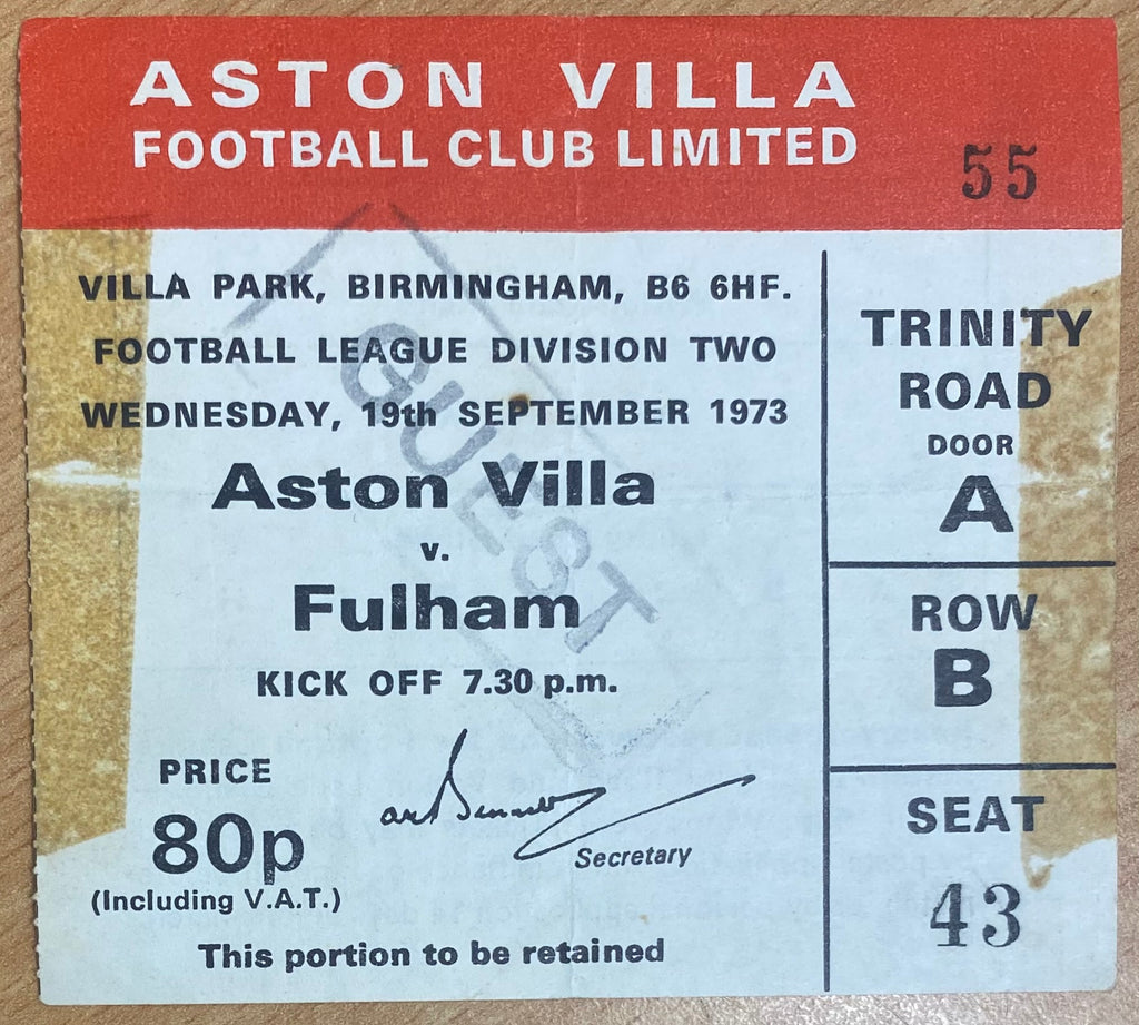 1972/73 ORIGINAL DIVISION 2 TICKET ASTON VILLA V FULHAM