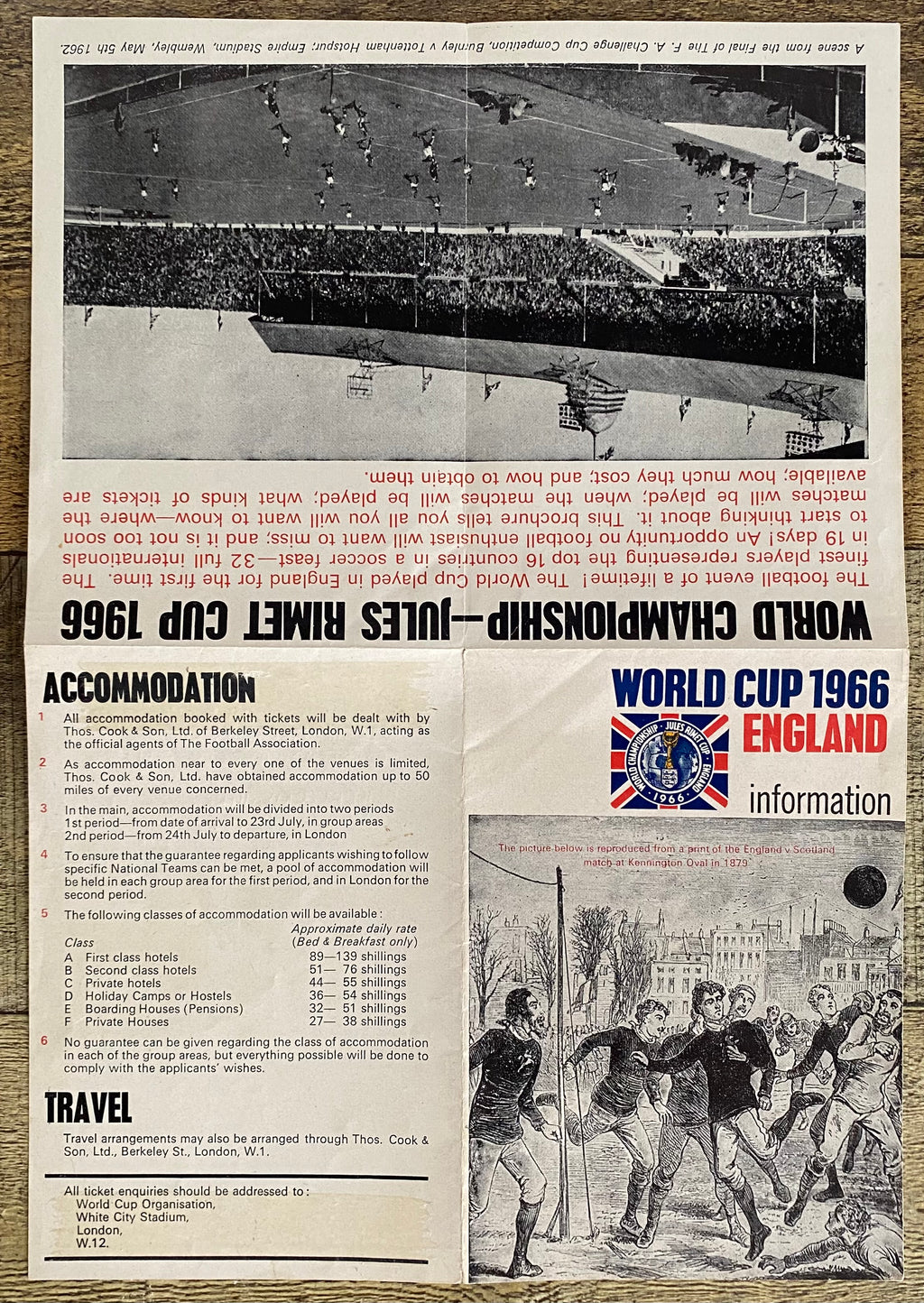 1966 WORLD CUP ORIGINAL OFFICIAL TICKET INFORMATION FOLD OUT BOOKLET