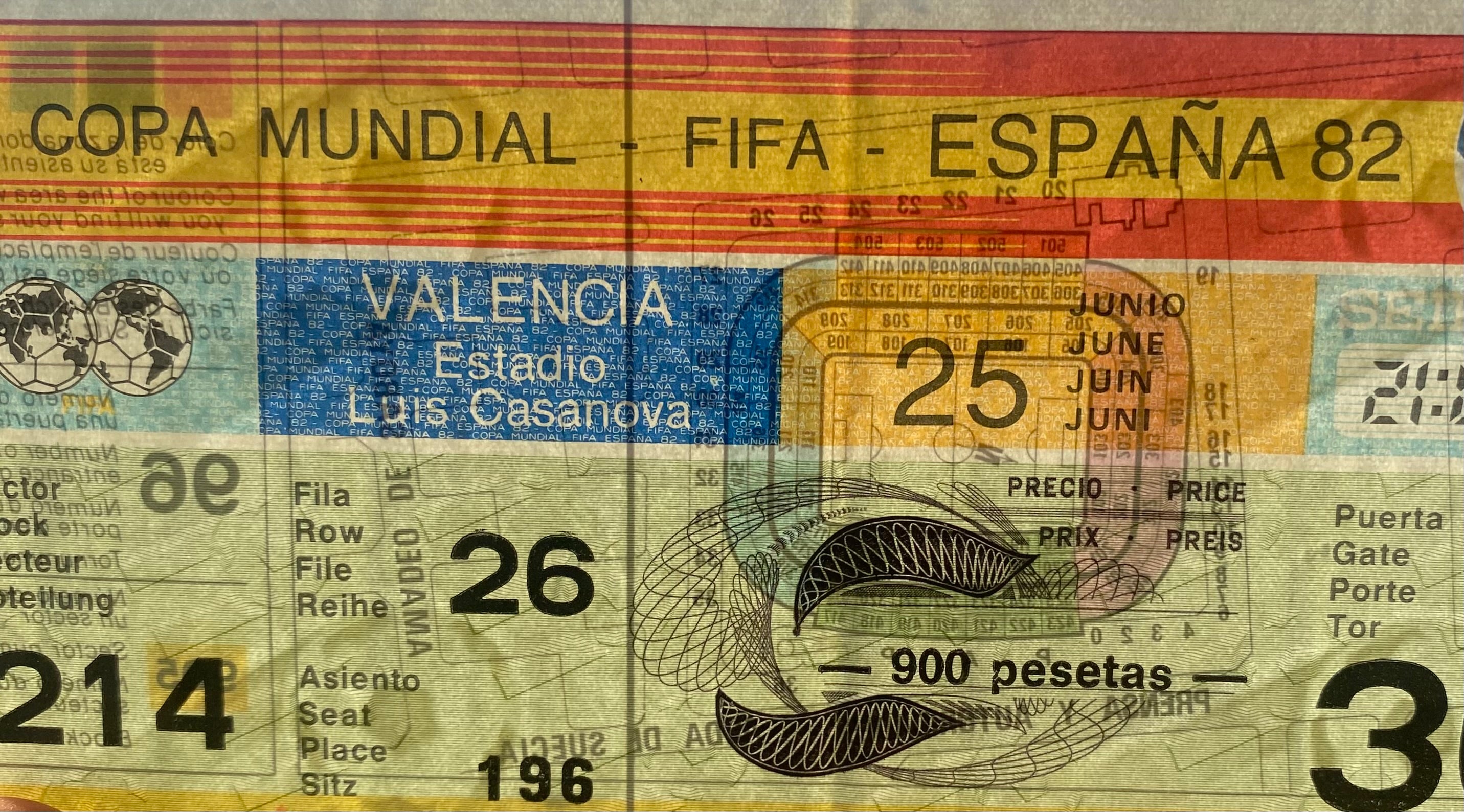 1982 ORIGINAL WORLD CUP 1ST ROUND TICKET SPAIN V NORTHERN IRELAND @ VALENCIA