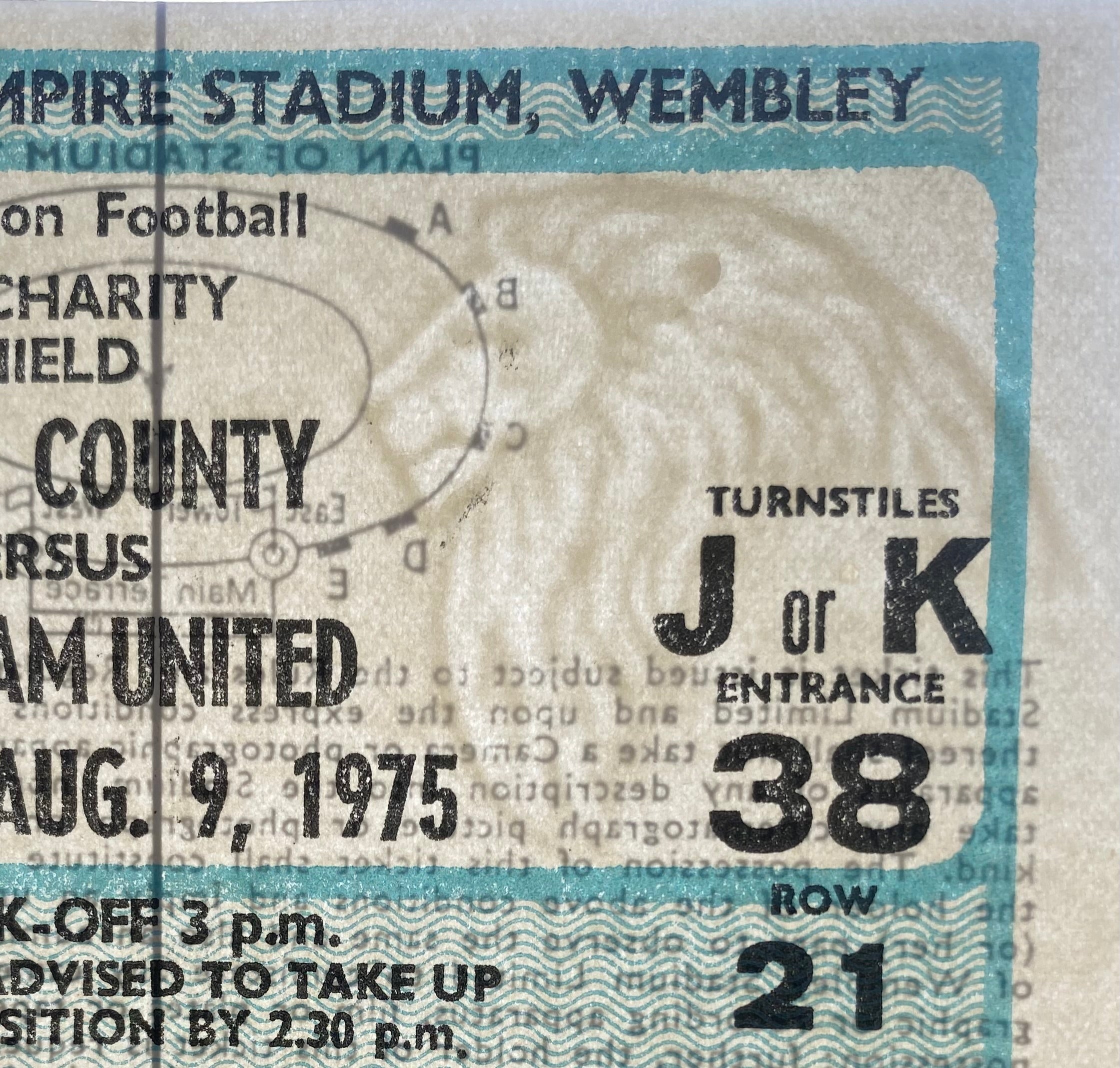 1975 ORIGINAL CHARITY SHIELD TICKET DERBY COUNTY V WEST HAM UNITED