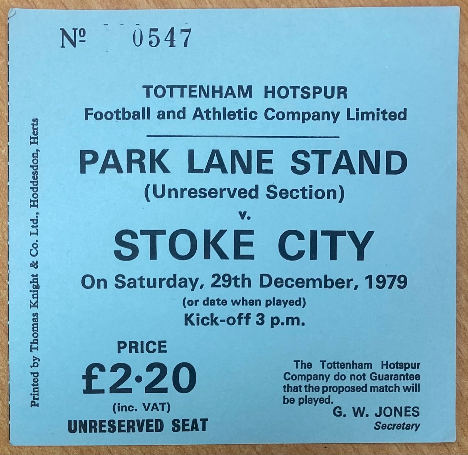 1979/80 ORIGINAL DIVISION ONE TICKET TOTTENHAM HOTSPUR V STOKE CITY