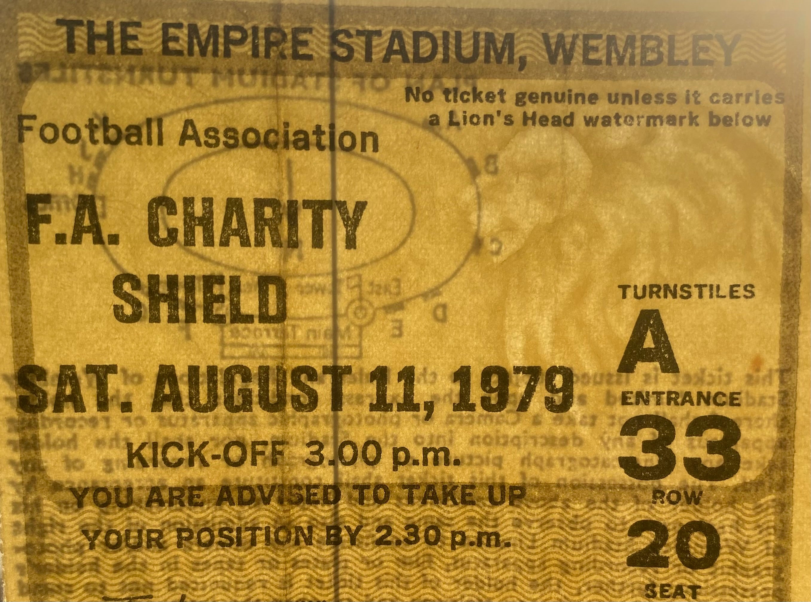 1979 ORIGINAL CHARITY SHIELD TICKET LIVERPOOL V ARSENAL