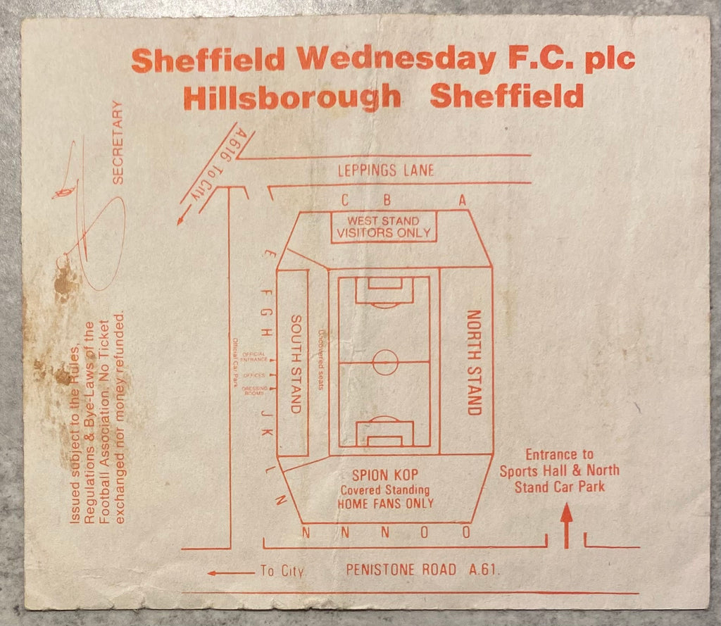 1990/91 ORIGINAL DIVISION 2 TICKET  SHEFFIELD WEDNESDAY V WEST HAM UNITED