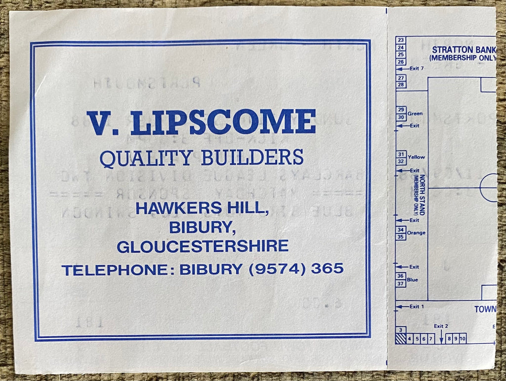 1988/89 ORIGINAL DIVISION 2 UNUSED TICKET SWINDON TOWN V PORTSMOUTH