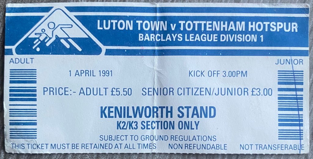 1990/91 ORIGINAL DIVISION ONE TICKET LUTON TOWN V TOTTENHAM HOTSPUR