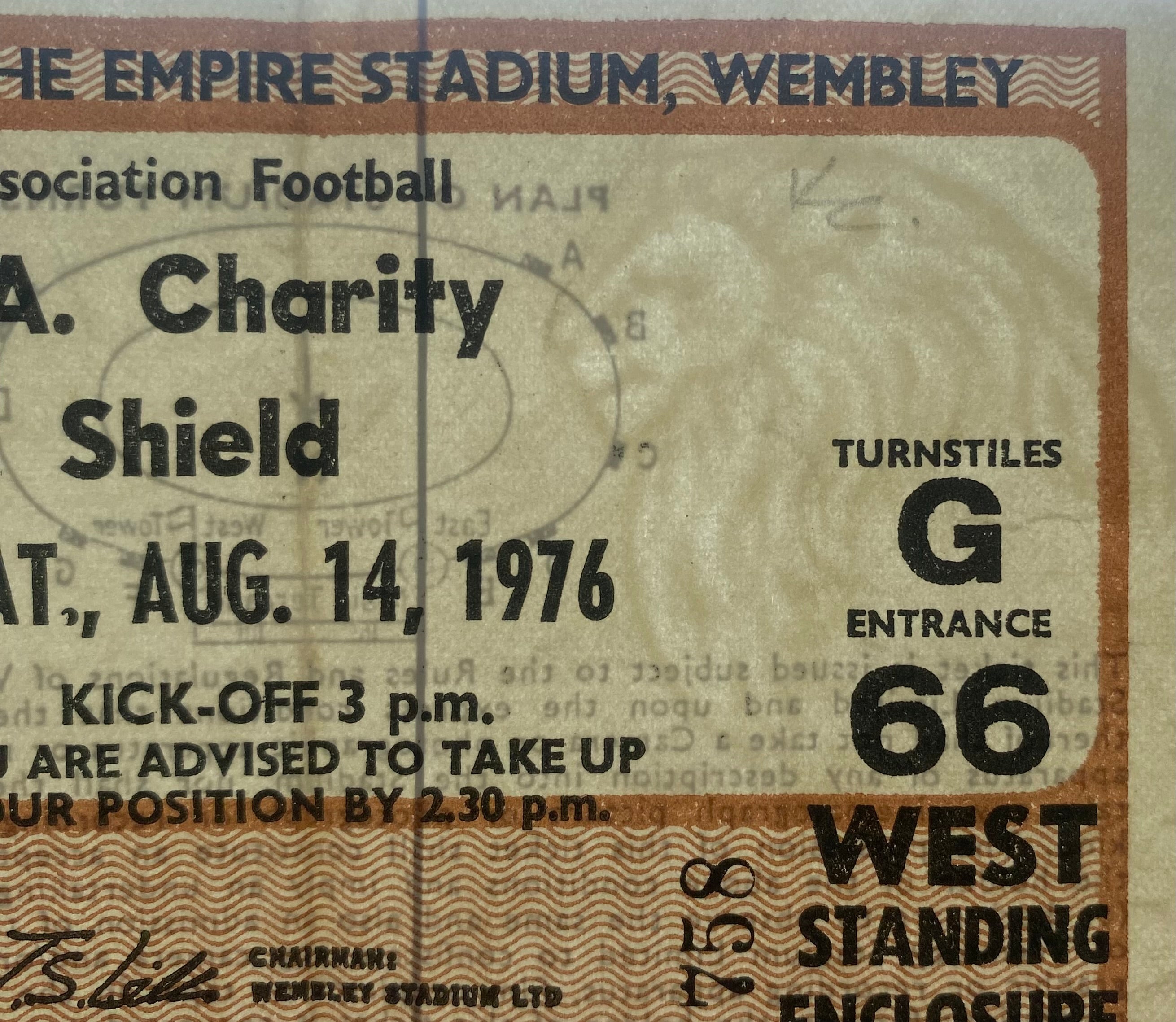 1976 ORIGINAL CHARITY SHIELD TICKET LIVERPOOL V SOUTHAMPTON