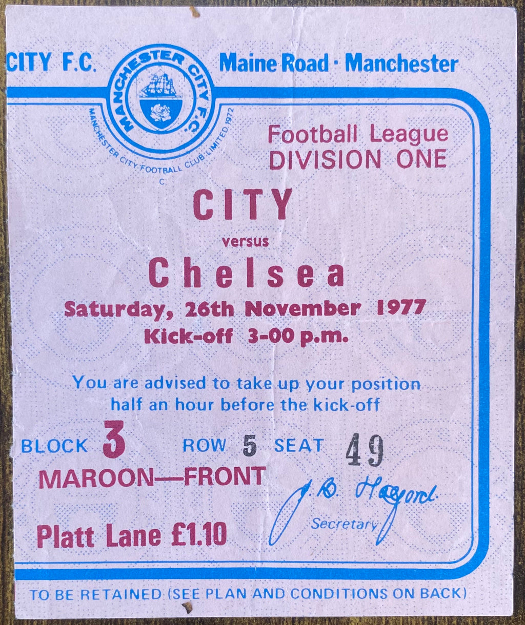 1977/78 ORIGINAL DIVISION 1 TICKET MANCHESTER CITY V CHELSEA