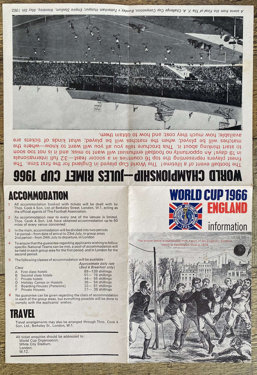 1966 WORLD CUP ORIGINAL OFFICIAL TICKET INFORMATION FOLD OUT BOOKLET