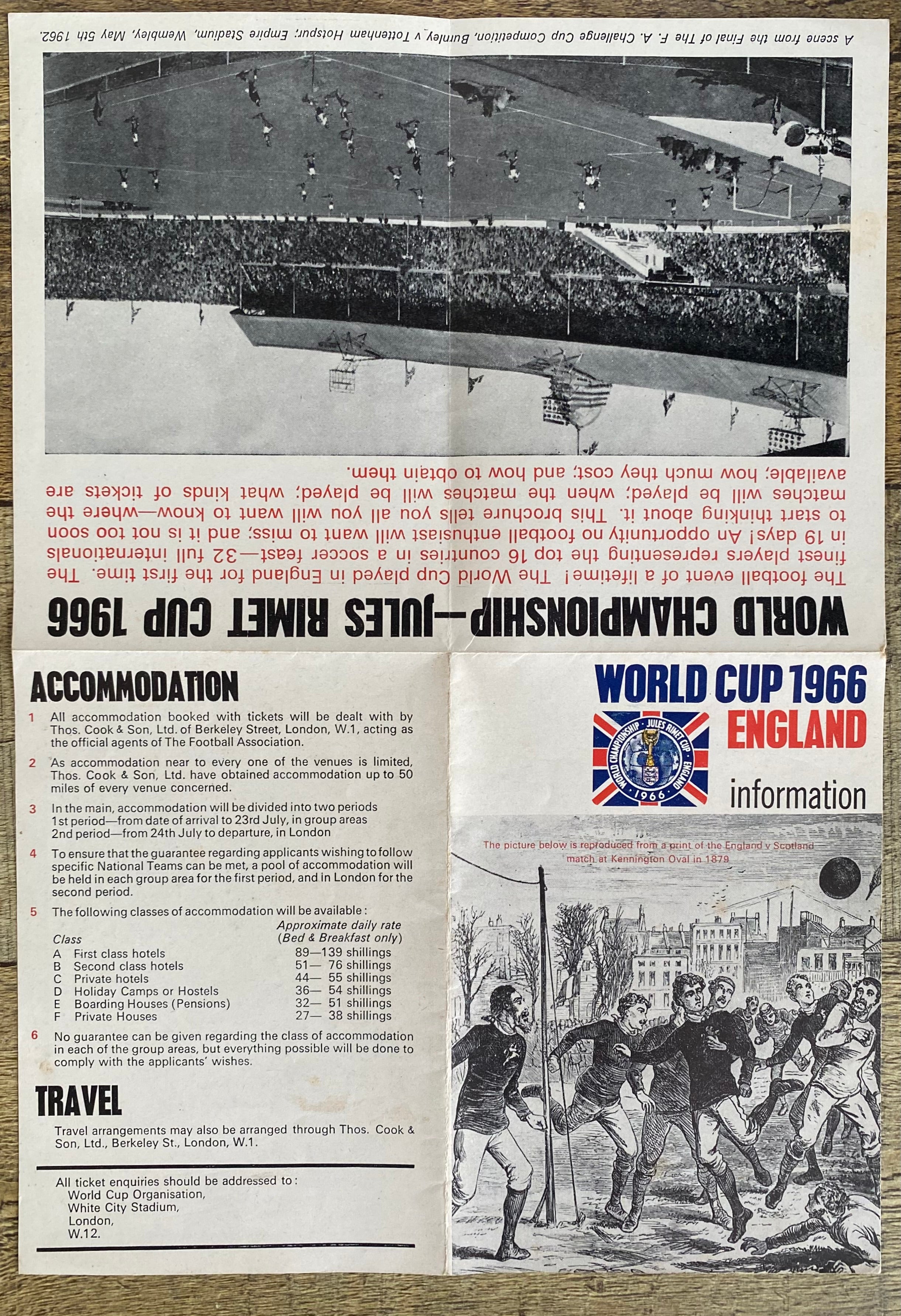 1966 WORLD CUP ORIGINAL OFFICIAL TICKET INFORMATION FOLD OUT BOOKLET