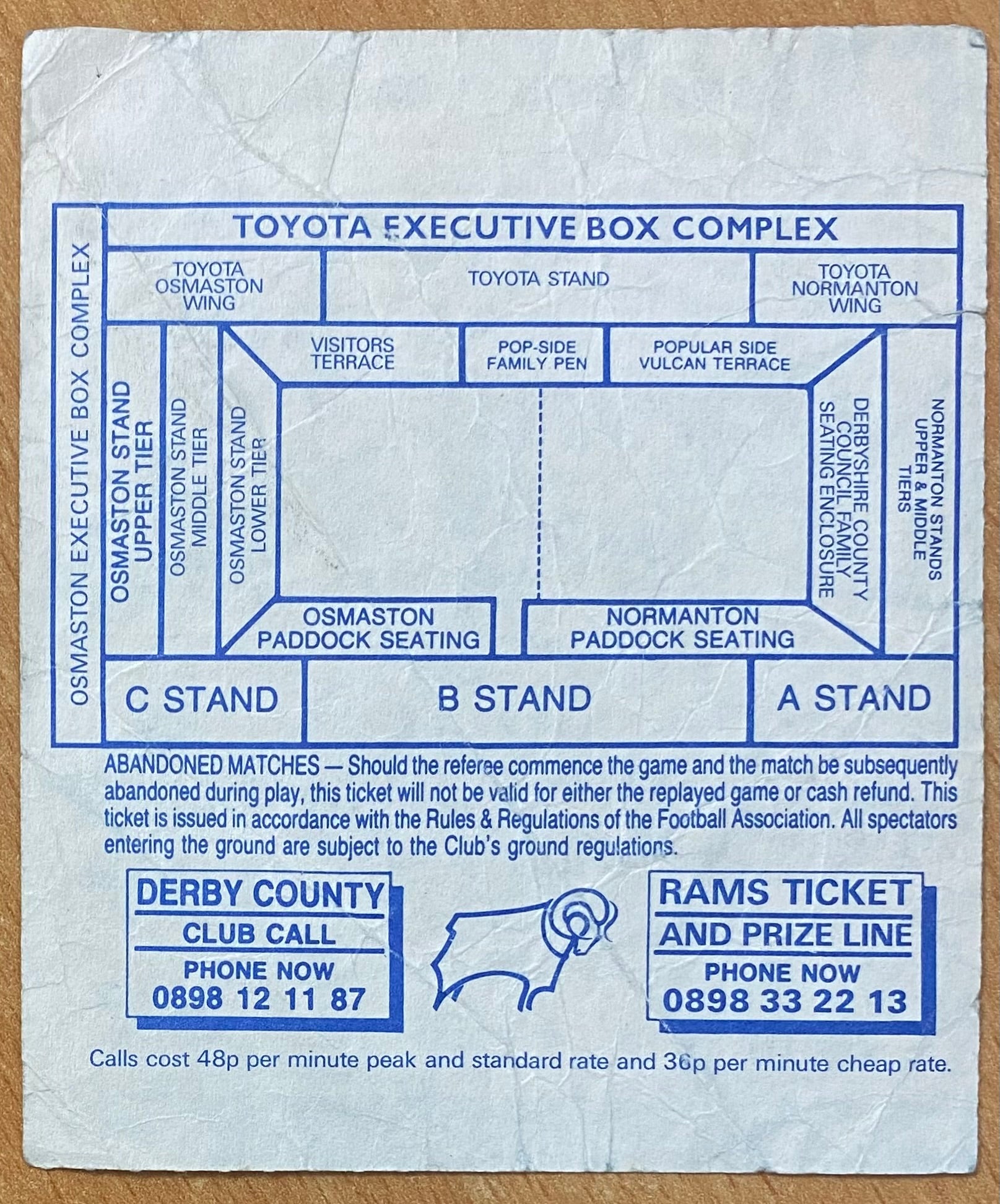 1992/93 ORIGINAL DIVISION ONE TICKET DERBY COUNTY V BRENTFORD