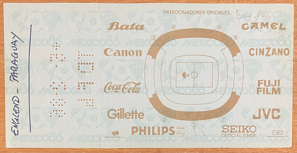 1986 ORIGINAL WORLD CUP 2ND ROUND UNUSED TICKET ENGLAND V PARAGUAY @ MEXICO CITY