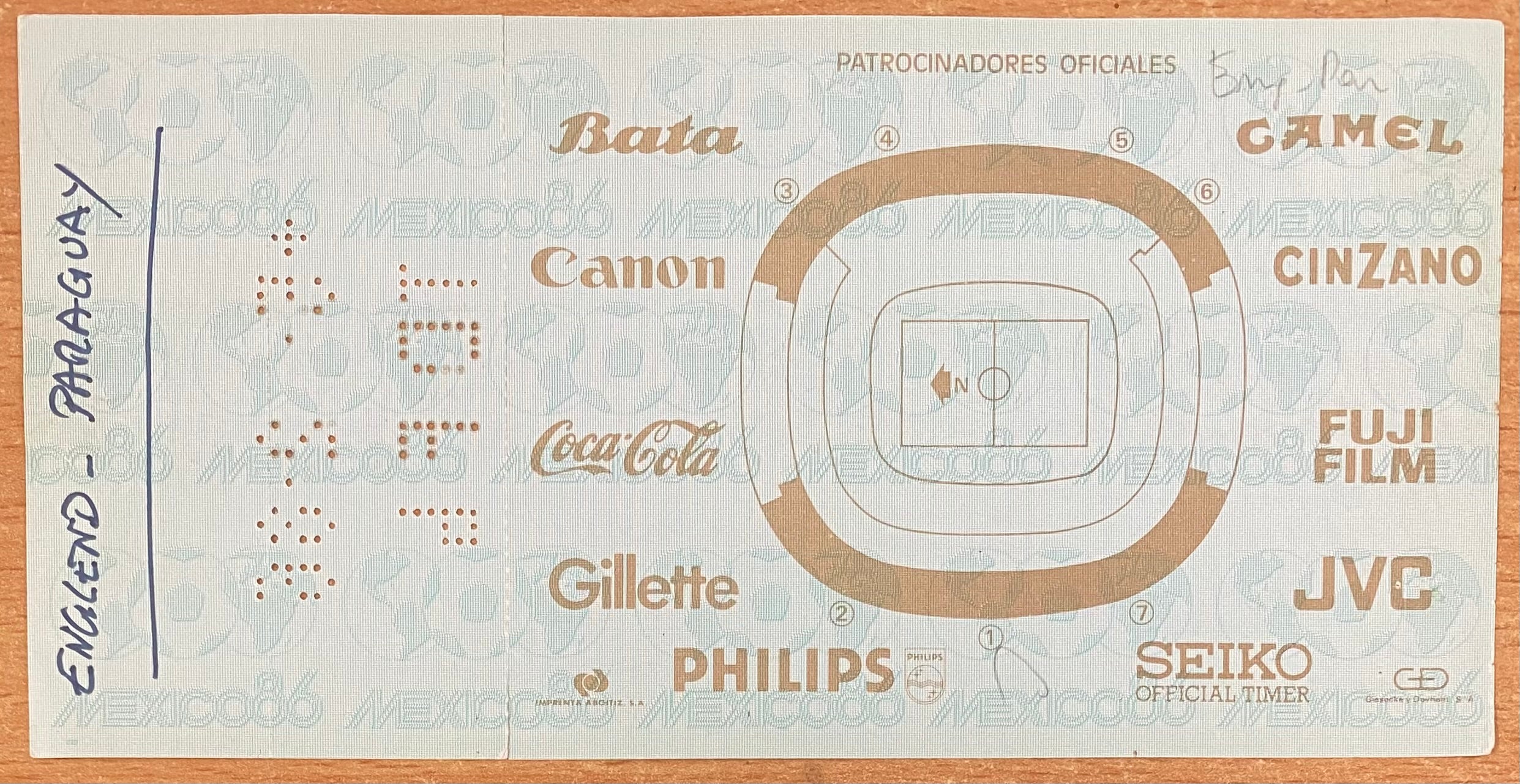 1986 ORIGINAL WORLD CUP 2ND ROUND UNUSED TICKET ENGLAND V PARAGUAY @ MEXICO CITY