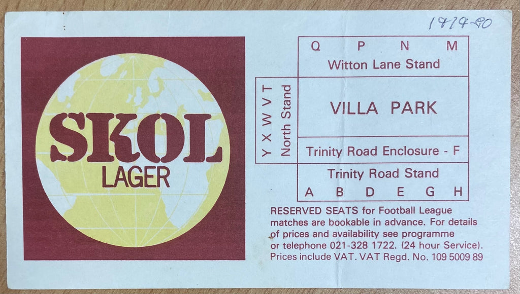 1979/80 ORIGINAL DIVISION 1 TICKET ASTON VILLA V WEST BROMWICH ALBION