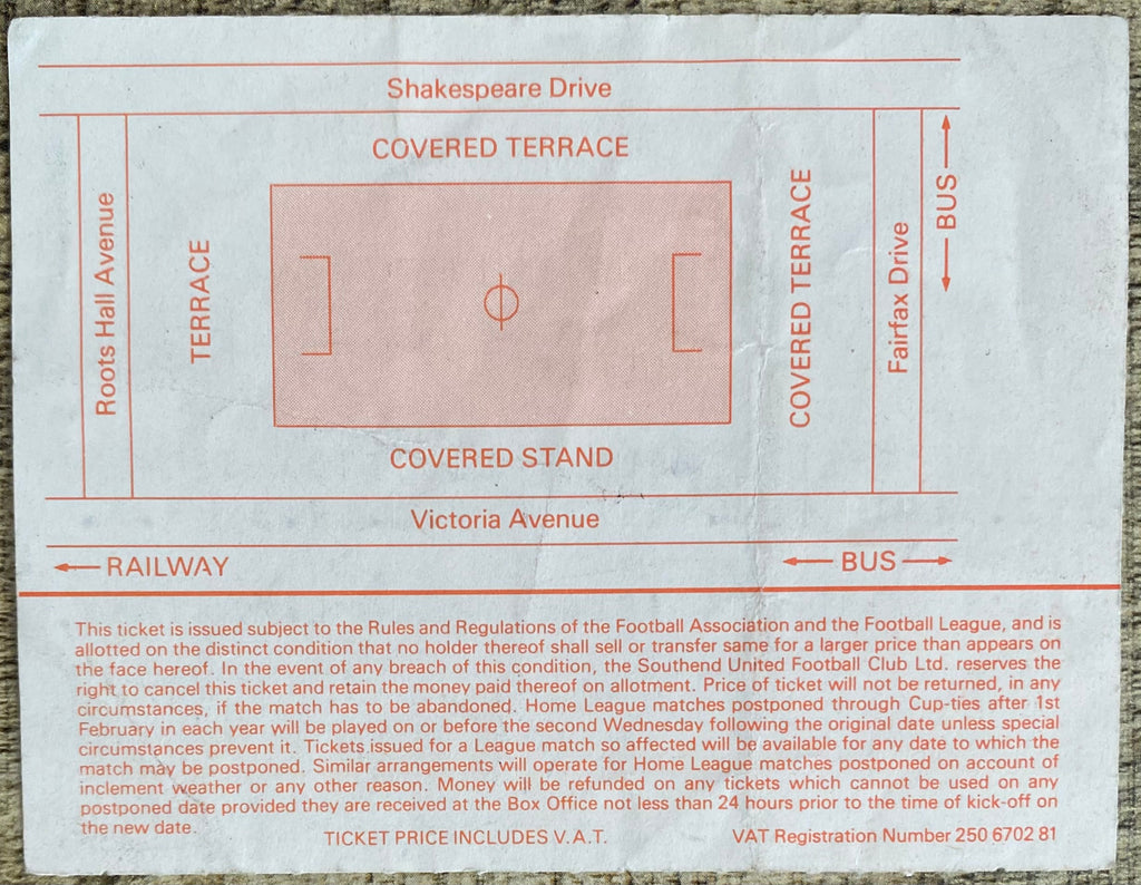 1981/82 ORIGINAL DIVISION 3 TICKET SOUTHEND UNITED V FULHAM