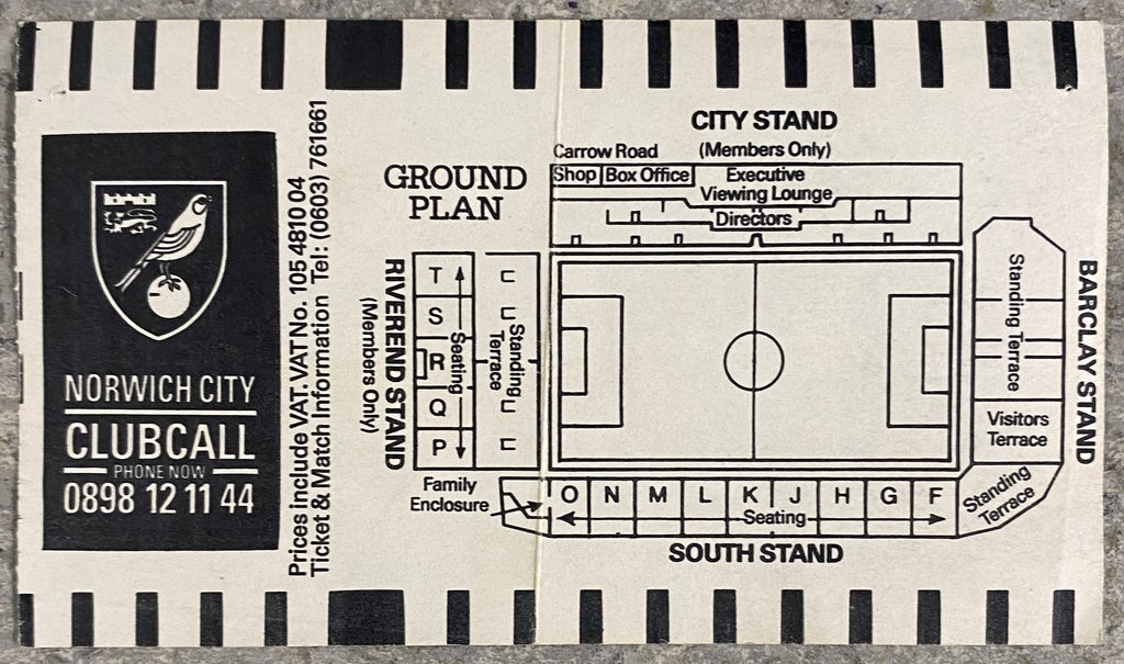 1989/90 ORIGINAL DIVISION ONE TICKET NORWICH CITY V CHARLTON ATHLETIC