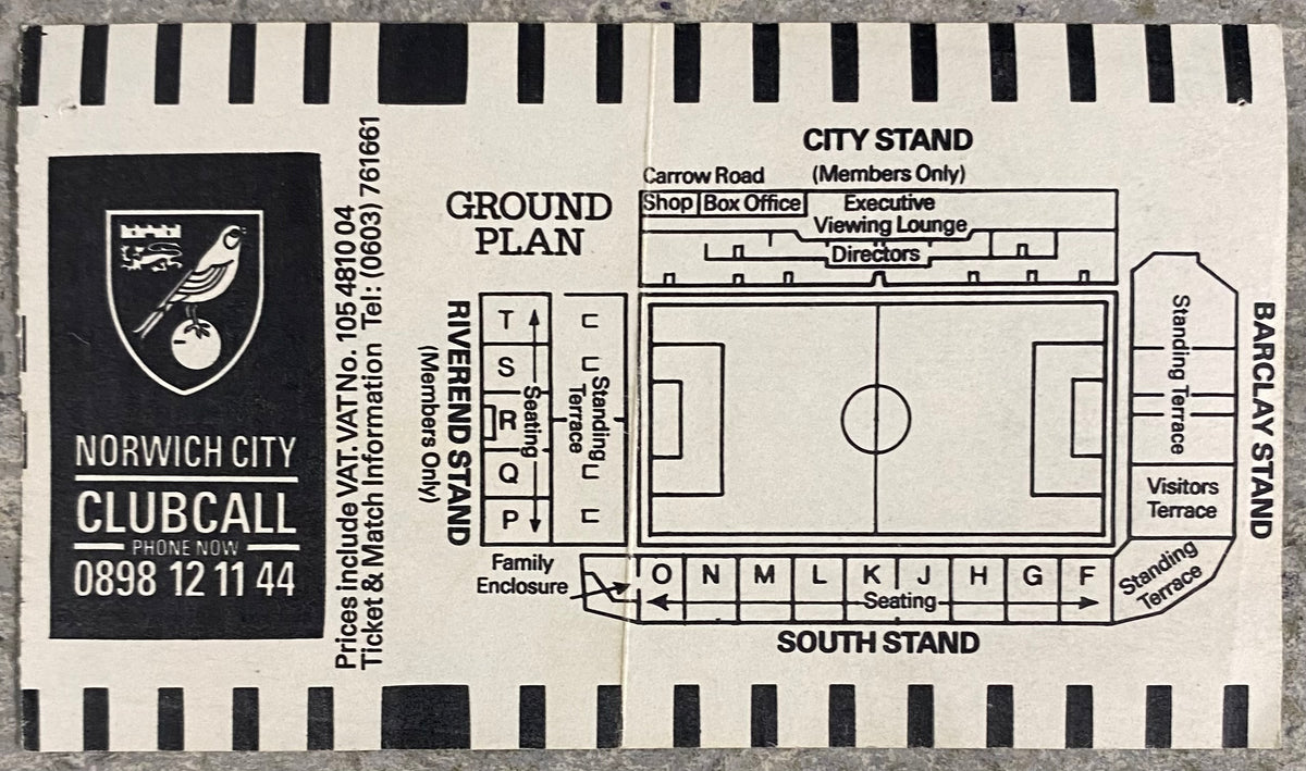 1989/90 ORIGINAL DIVISION ONE TICKET NORWICH CITY V CHARLTON ATHLETIC