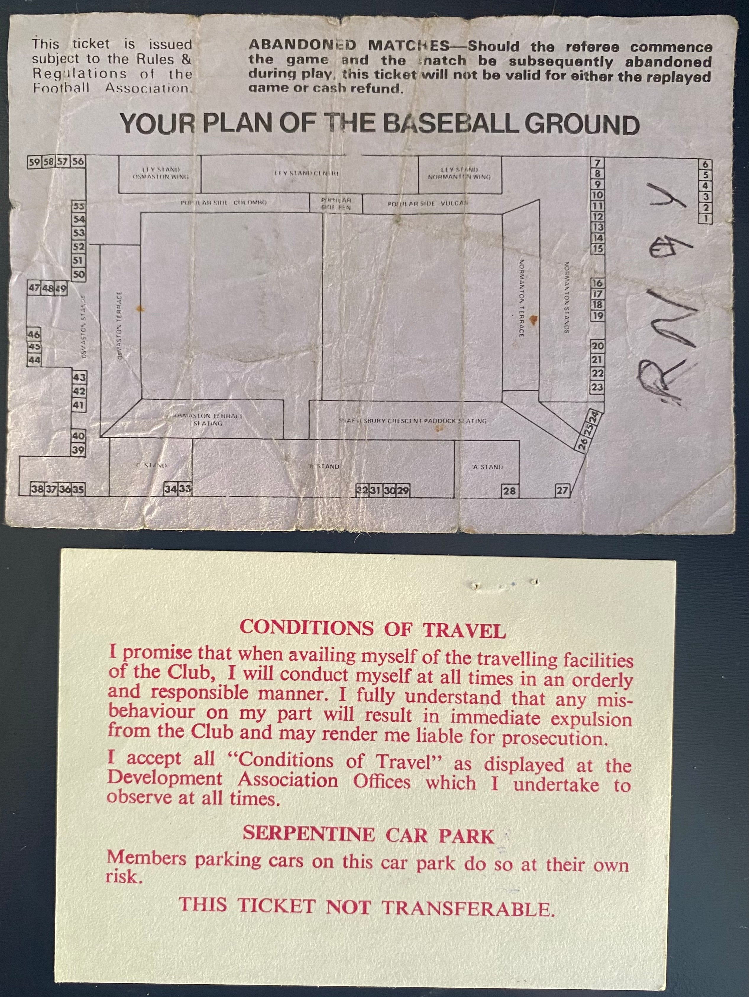 1979/80 ORIGINAL DIVISION 1 TICKET DERBY COUNTY V ASTON VILLA + TRAVEL TICKET