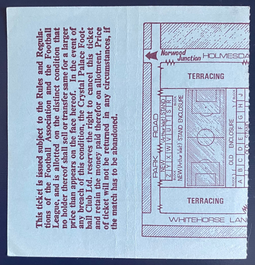 1972/73 ORIGINAL DIVISION 1 TICKET CRYSTAL PALACE V LIVERPOOL