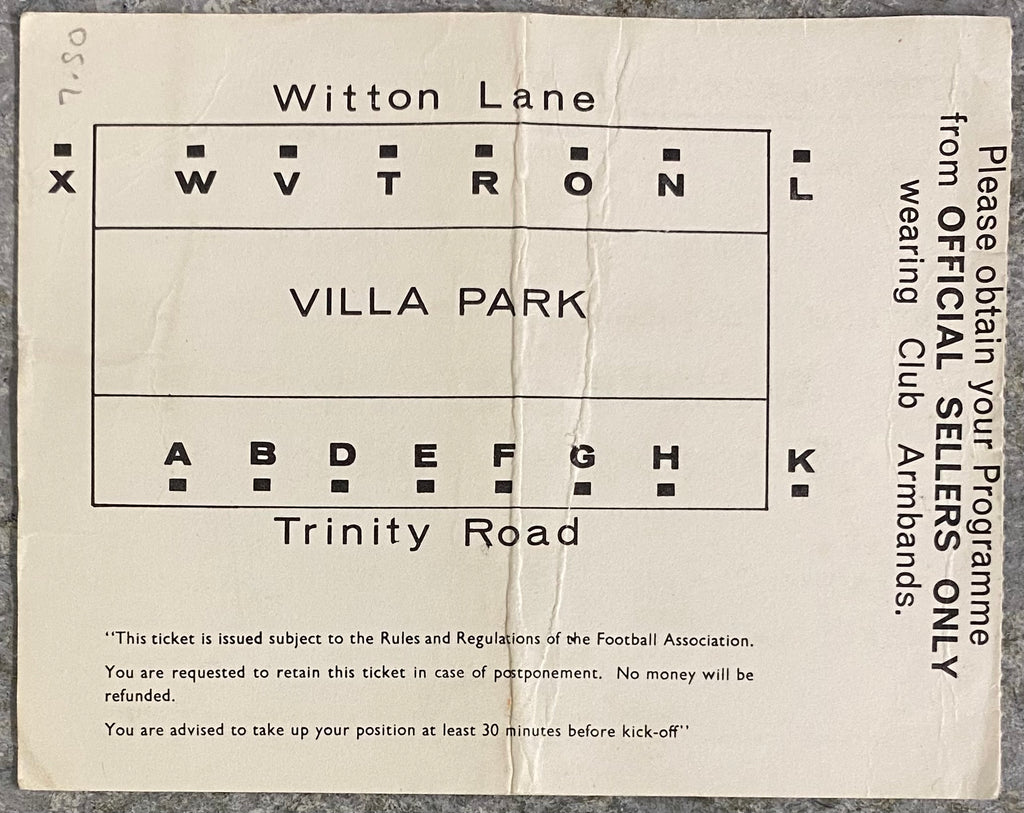 1969 ORIGINAL FA CUP SEMI FINAL TICKET MANCHESTER CITY V EVERTON @VILLA PARK