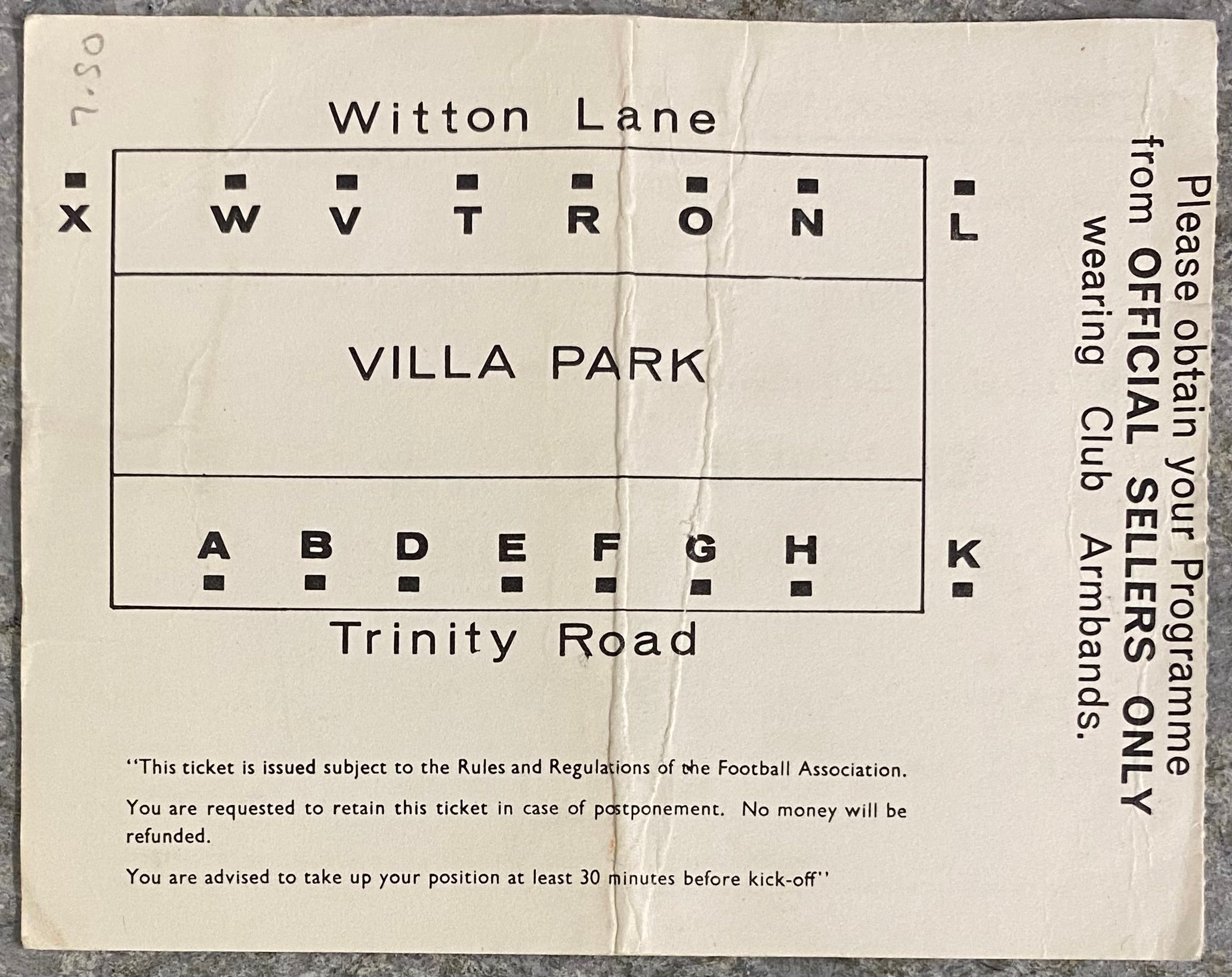 1969 ORIGINAL FA CUP SEMI FINAL TICKET MANCHESTER CITY V EVERTON @VILLA PARK