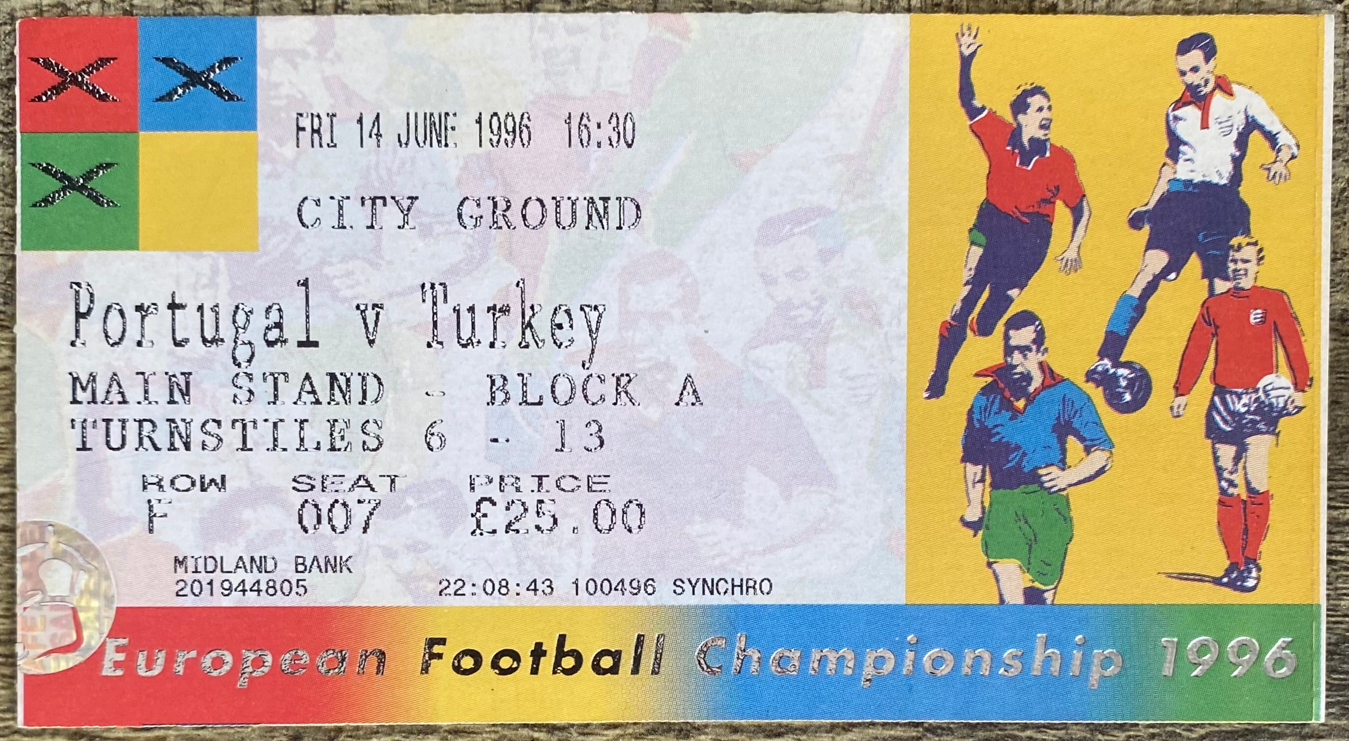1996 ORIGINAL EUROPEAN CHAMPIONSHIPS EURO 96 TICKET TURKEY V PORTUGAL @ CITY GROUND