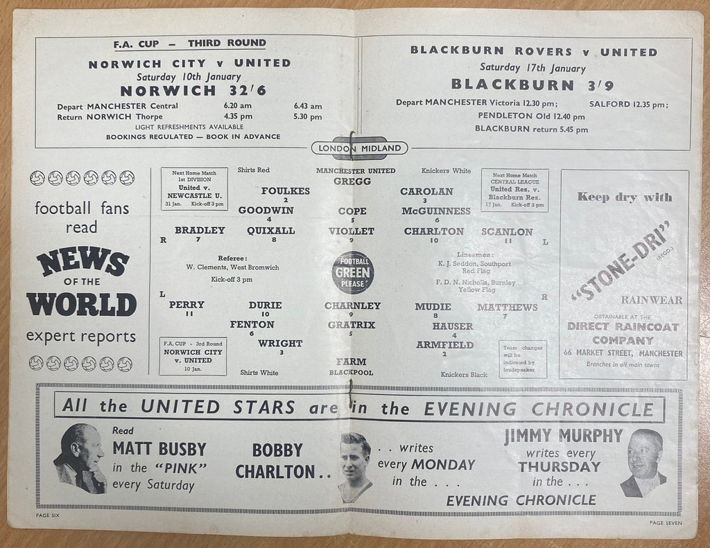 1958/59 ORIGINAL DIVISION ONE PROGRAMME MANCHESTER UNITED V BLACKPOOL