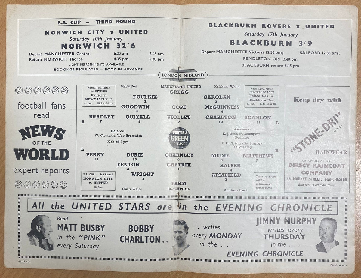 1958/59 ORIGINAL DIVISION ONE PROGRAMME MANCHESTER UNITED V BLACKPOOL