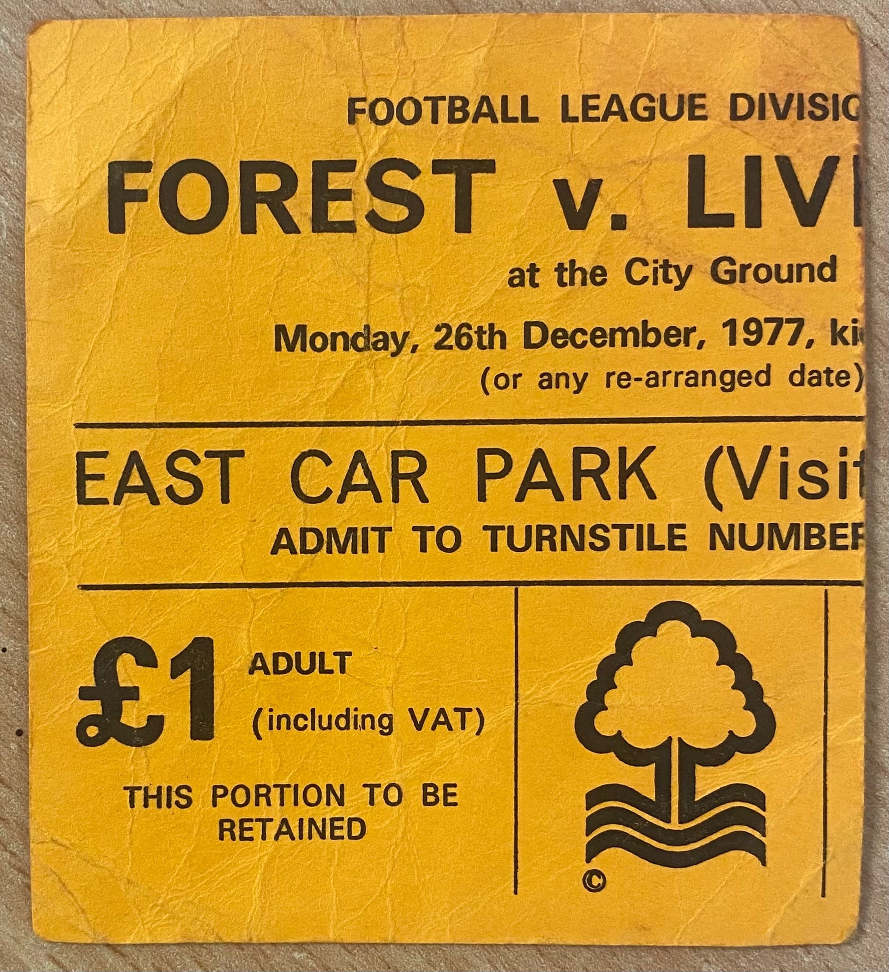 1977/78 ORIGINAL DIVISION 1 TICKET NOTTINGHAM FOREST V LIVERPOOL