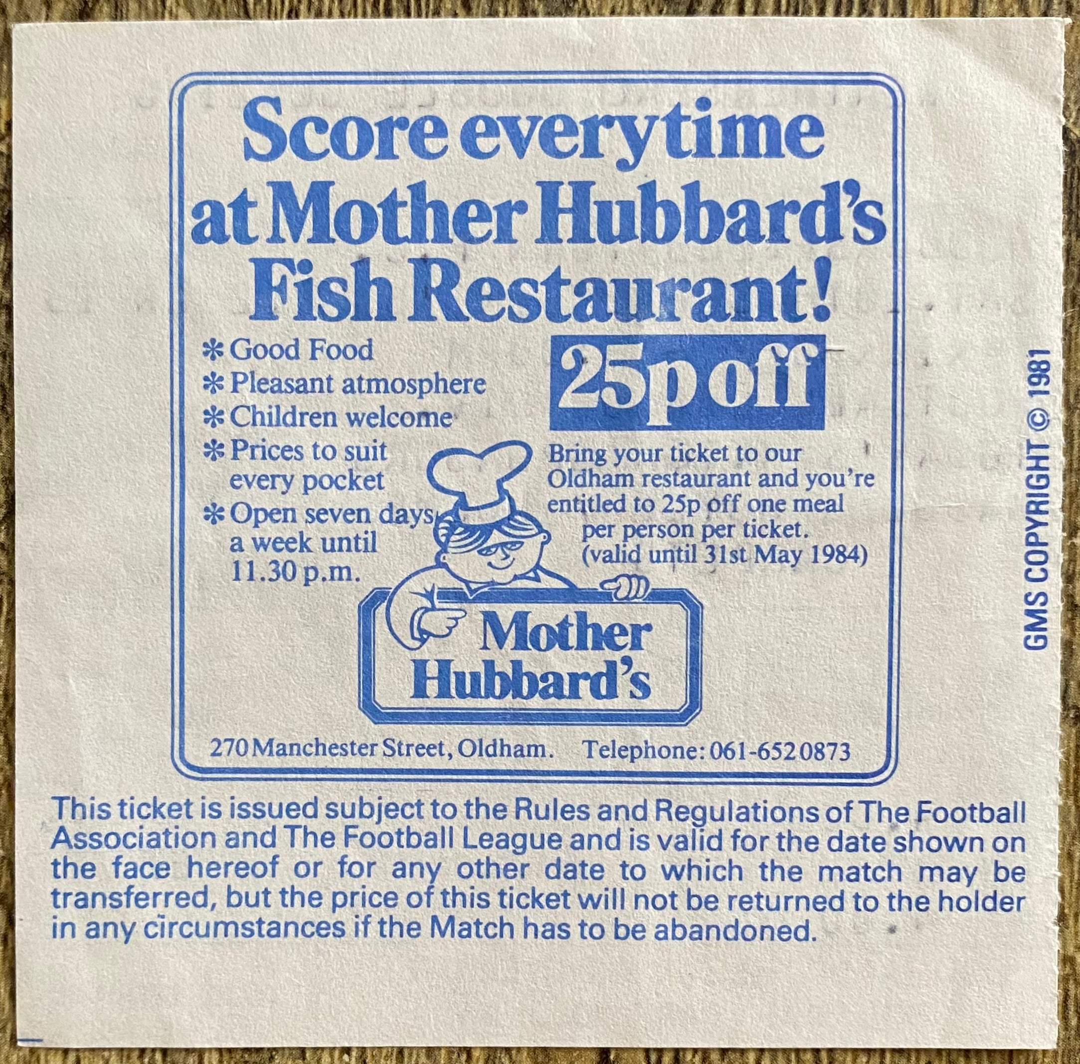 1983/84 ORIGINAL DIVISION 2 TICKET OLDHAM ATHLETIC V HUDDERSFIELD TOWN