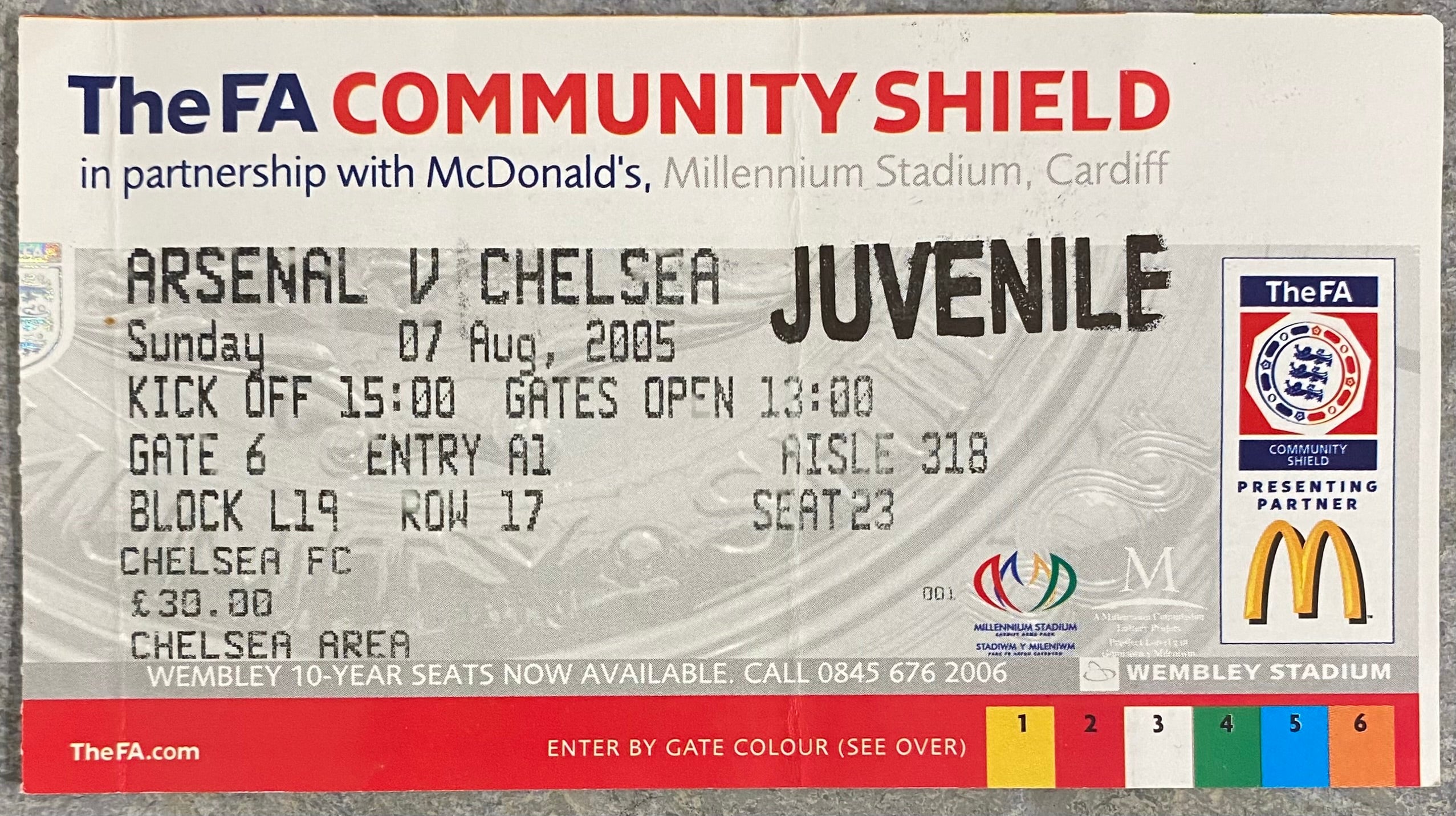 2005 ORIGINAL FA COMMUNITY SHIELD TICKET CHELSEA V ARSENAL @CARDIFF