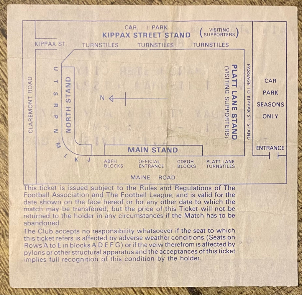1986/87 ORIGINAL DIVISION 1 TICKET MANCHESTER CITY V TOTTENHAM HOTSPUR