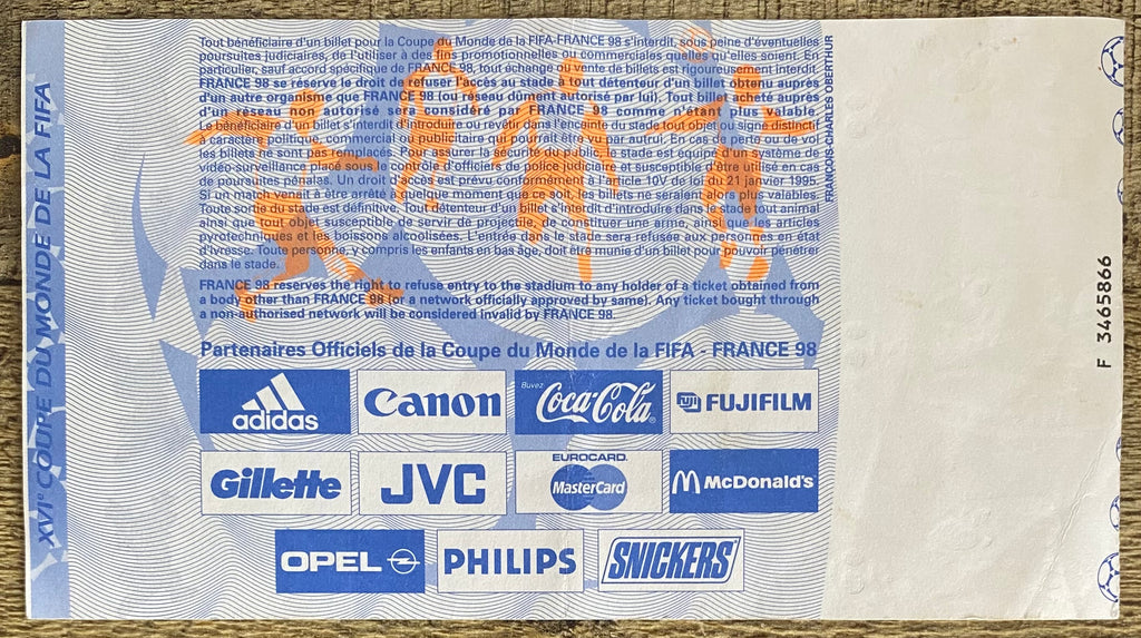 1998 ORIGINAL WORLD CUP 1ST ROUND TICKET SCOTLAND V MOROCCO @ ST ETIENNE
