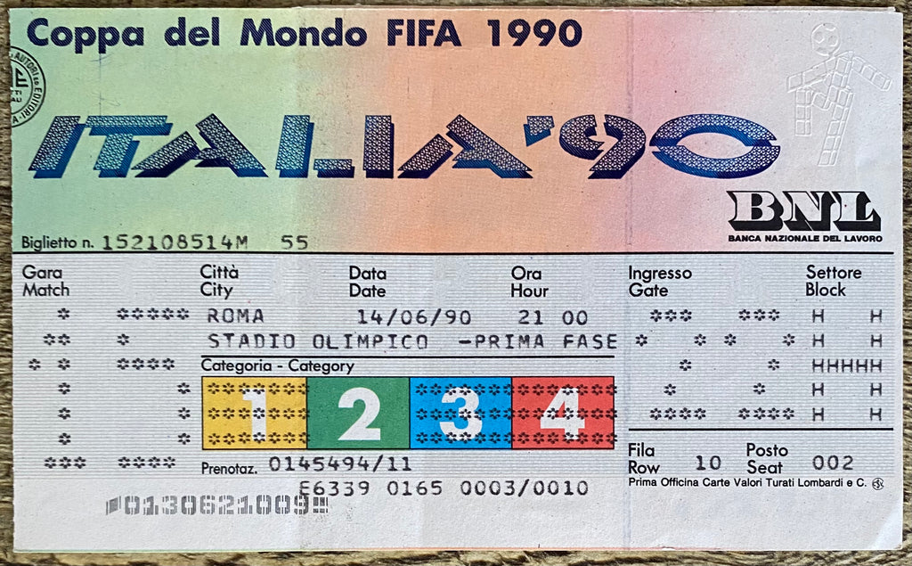 1990 ORIGINAL WORLD CUP 1ST ROUND TICKET ITALY V UNITED STATES @ ROME