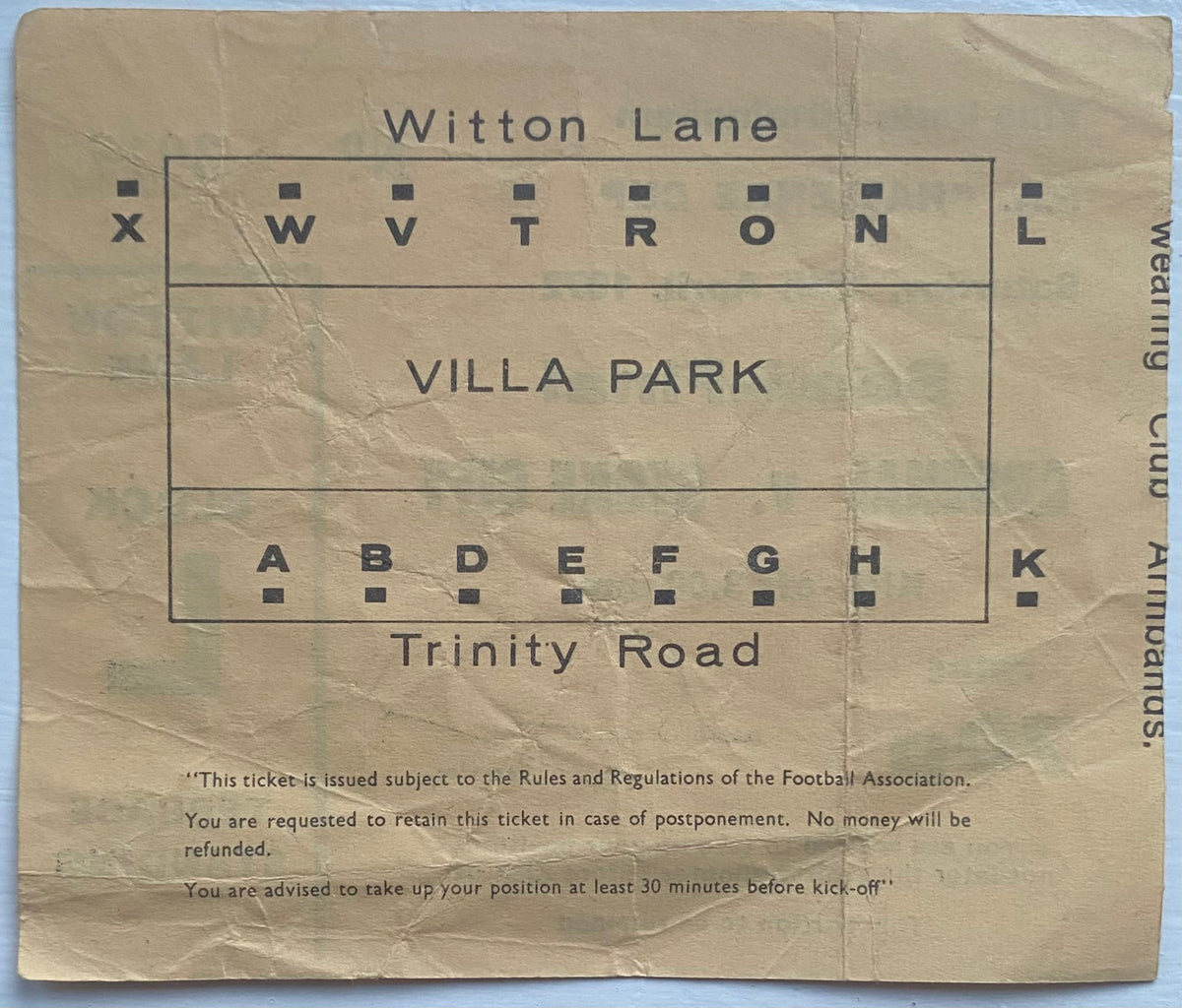1972 ORIGINAL FA CUP SEMI FINAL TICKET STOKE CITY V ARSENAL @VILLA PARK