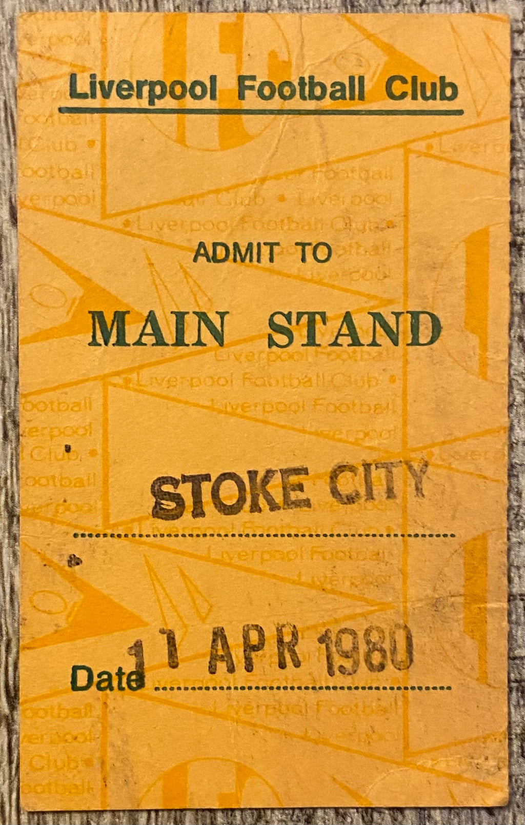 1979/80 ORIGINAL CENTRAL LEAGUE TICKET LIVERPOOL V STOKE CITY