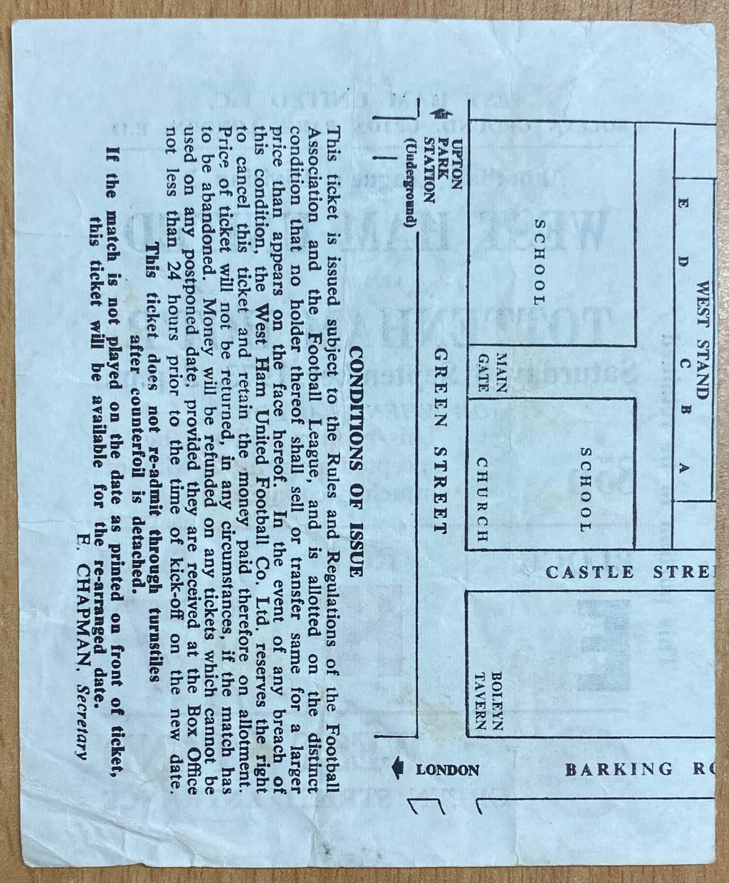 1973/74 ORIGINAL DIVISION ONE TICKET WEST HAM UNITED V TOTTENHAM HOTSPUR